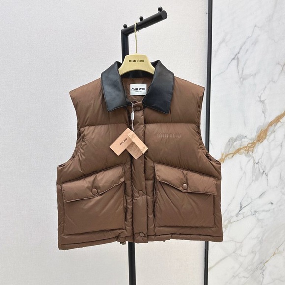 Miu Miu Chocolate Puffer Vest with Ebony Collar - Picture 1 of 8